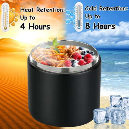 Pawtong 19oz Insulated Vacuum Food Jar with Buckle Lid Wide Mouth Soup Thermo for Hot Food Kids Leakproof Stainless Steel Lunch Container- Black-1Pack