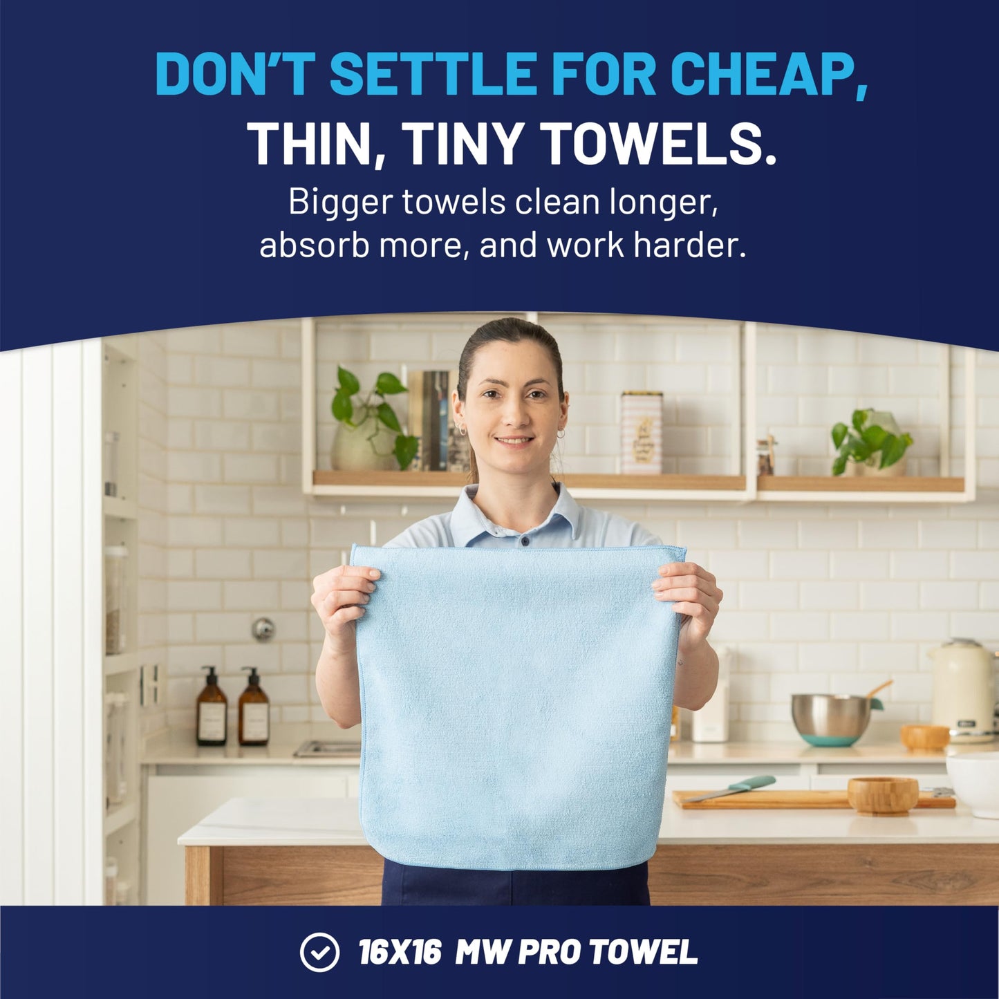 MW Pro Microfiber Cleaning Cloth | Blue | 12 Pack | 16” x 16” | All Purpose Microfiber Towels - Clean, Dust, Polish, Scrub, Absorbent