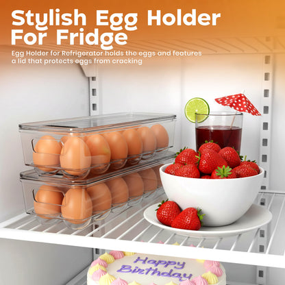 Utopia Home Egg Container With Lid and Handle for Refrigerator - Pack of 3 - Clear Stackable Egg Holder for Kitchen Storage and organization