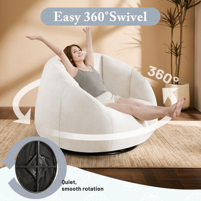 Gericco Swivel Giant Bean Bag Chair for Adults - Comfy Plush Round Shell Soft Accent Chair, Oversized Cozy Floor Sofa for Living Room, Bedroom & Game Rooms, Beige