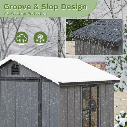 Patiowell 4' x 4' Outdoor Storage Shed with Floor, Plastic Shed Outside Resin Tool Shed with Window and Lockable Door for Backyard Garden Patio Lawn, Dark Grey (Fit-it Shed)