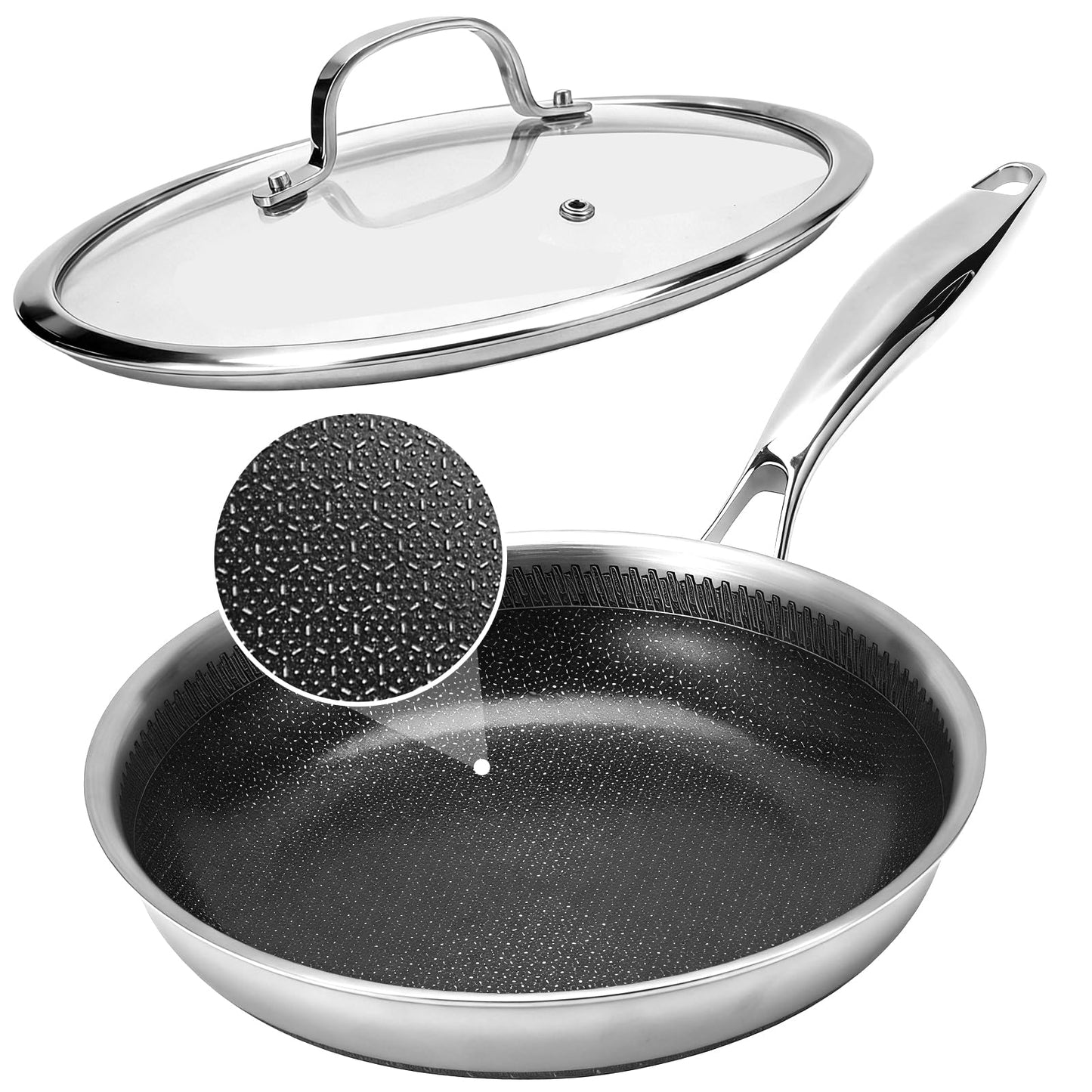 Legacy Culinaryware 12 Inch Tri-Ply Stainless Steel Hybrid Frying Pan with Lid - Ceramic Nonstick Skillet, Induction & Oven Safe 600°F, PFAS/PFOA Free Professional Clad Cookware