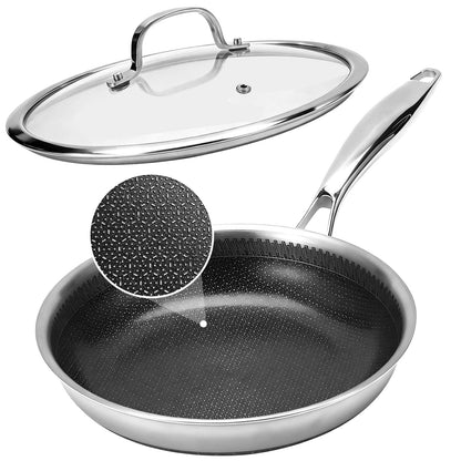 Legacy Culinaryware 12 Inch Tri-Ply Stainless Steel Hybrid Frying Pan with Lid - Ceramic Nonstick Skillet, Induction & Oven Safe 600°F, PFAS/PFOA Free Professional Clad Cookware