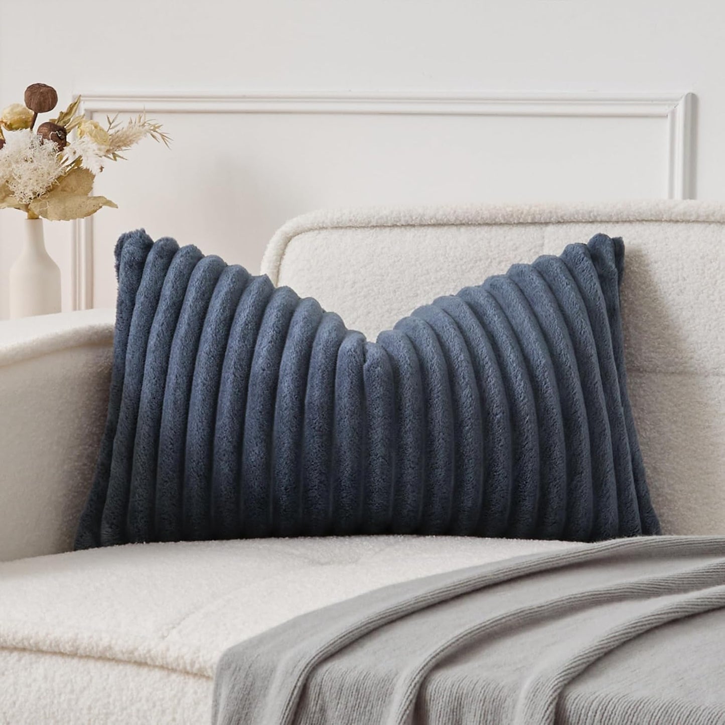 12x24 Inch Set 1 UGASA Lumbar Throw Pillow Cover of Super Soft Faux Fur Decorative Pillow Case Plush Flannel Texture