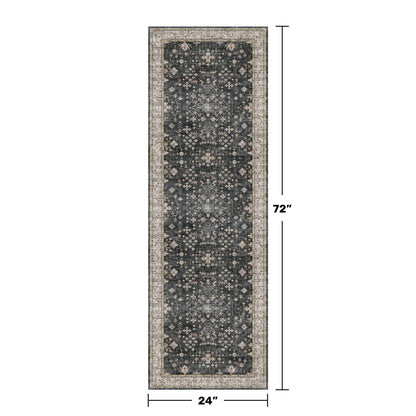 Black Boho Washable 2x6 Runner Rugs for Hallway Kitchen Bedroom Beside Laundry Room Bathroom Rug, Pet & Kids Friendly, Non Slip Low Pile Stain Resistant Soft Foldable Long 24 x 72 Floor Carpet