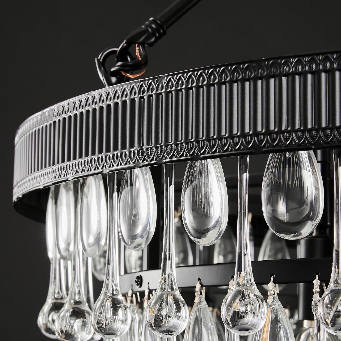 Black Modern Raindrop Crystal Chandelier: 28" Round K9 Crystals Contemporary Chandeliers for Dining Room Lights over Table - Adjustable Large Light Chandelier for Bedroom Living Kitchen Entryway Foyer