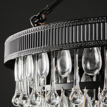 Black Modern Raindrop Crystal Chandelier: 28" Round K9 Crystals Contemporary Chandeliers for Dining Room Lights over Table - Adjustable Large Light Chandelier for Bedroom Living Kitchen Entryway Foyer
