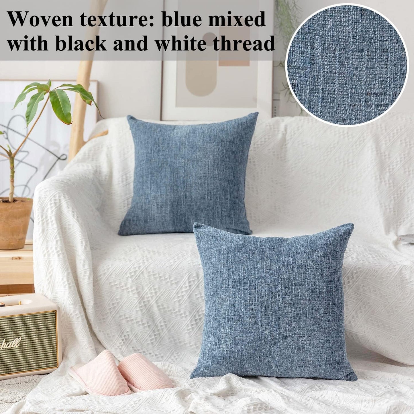 Home Brilliant 12x20 Pillow Cover for Couch Chair, Super Soft Lumbar Throw Pillow Cover, Pack of 2, Jeans Blue (30cm x