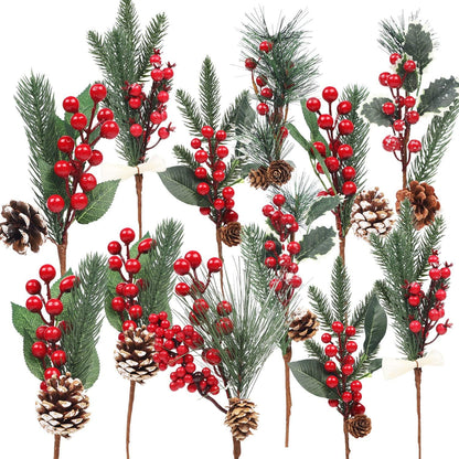 12 Pack 6 DR.DUDU Artificial Berry Twigs for Christmas Tree Decoration, DIY Christmas Red Berry Stems for Crafts Wreath