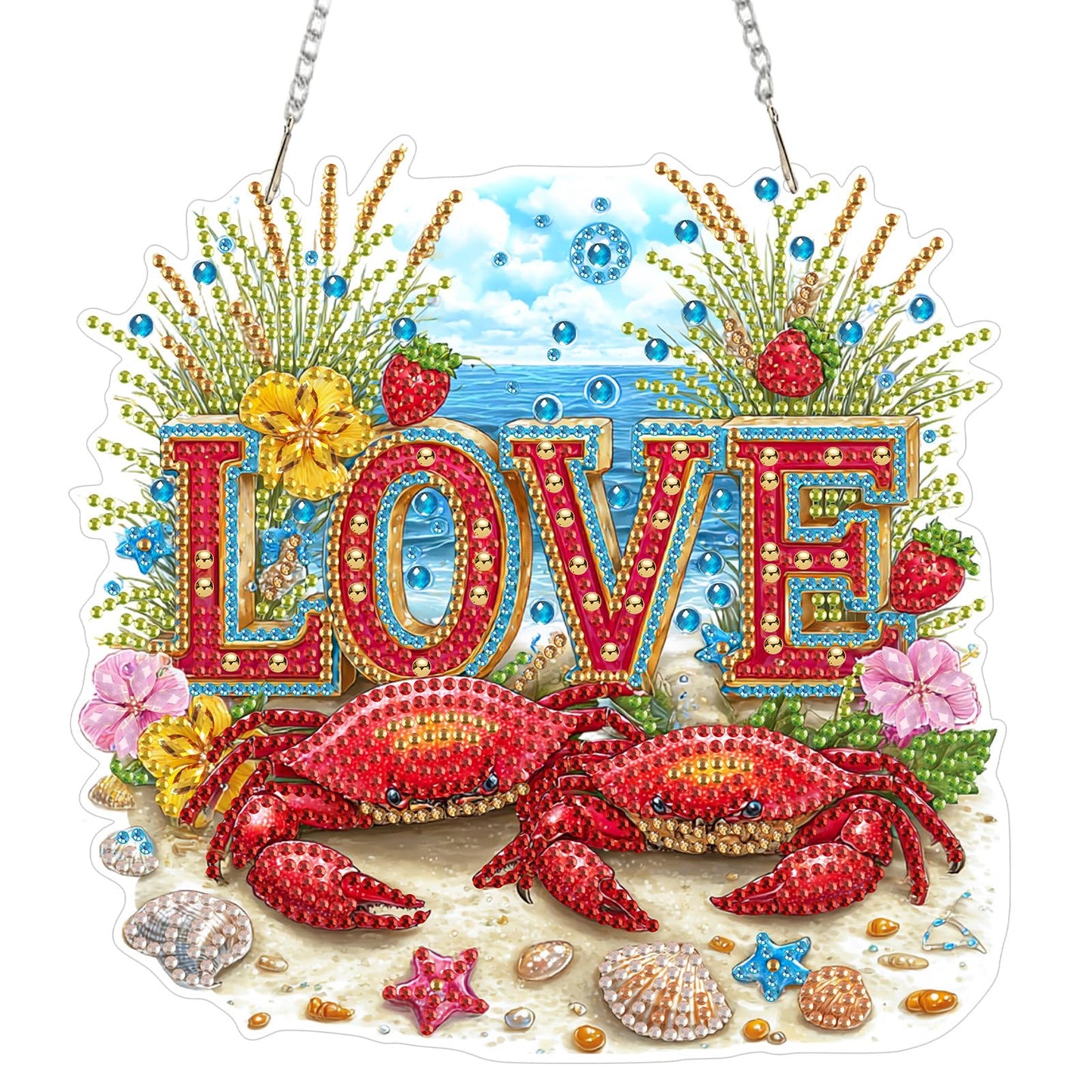 Lxmsja DIY Two Red Crabs Diamond Painting Hanging Ornament, Double-Sided Acrylic Ocean Diamond Art Kit, Special Shaped Suncatcher Hanging Pendant Window Art Kit