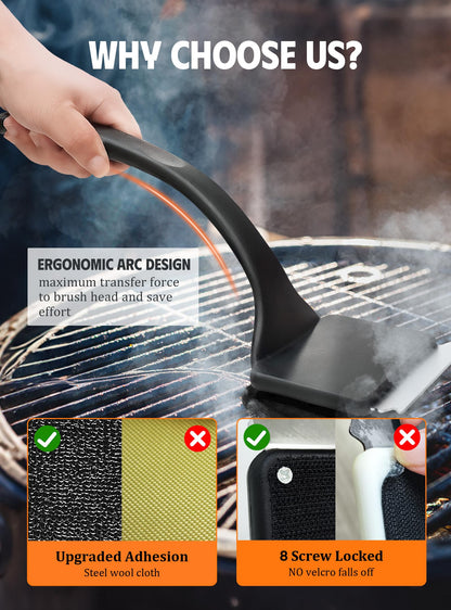 MEKER Grill Brush Bristle Free, Grill Cleaner Brush with 5 BBQ Replacement Head for Cast Iron, Stainless Steel Grates, Safe Grill Scraper Outdoor BBQ Grill, Black