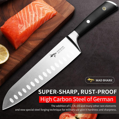 MAD SHARK 8-inch Kitchen Knife, Chef's Santoku Knife, German High Carbon Stainless Steel, Super Sharp with Gift Box