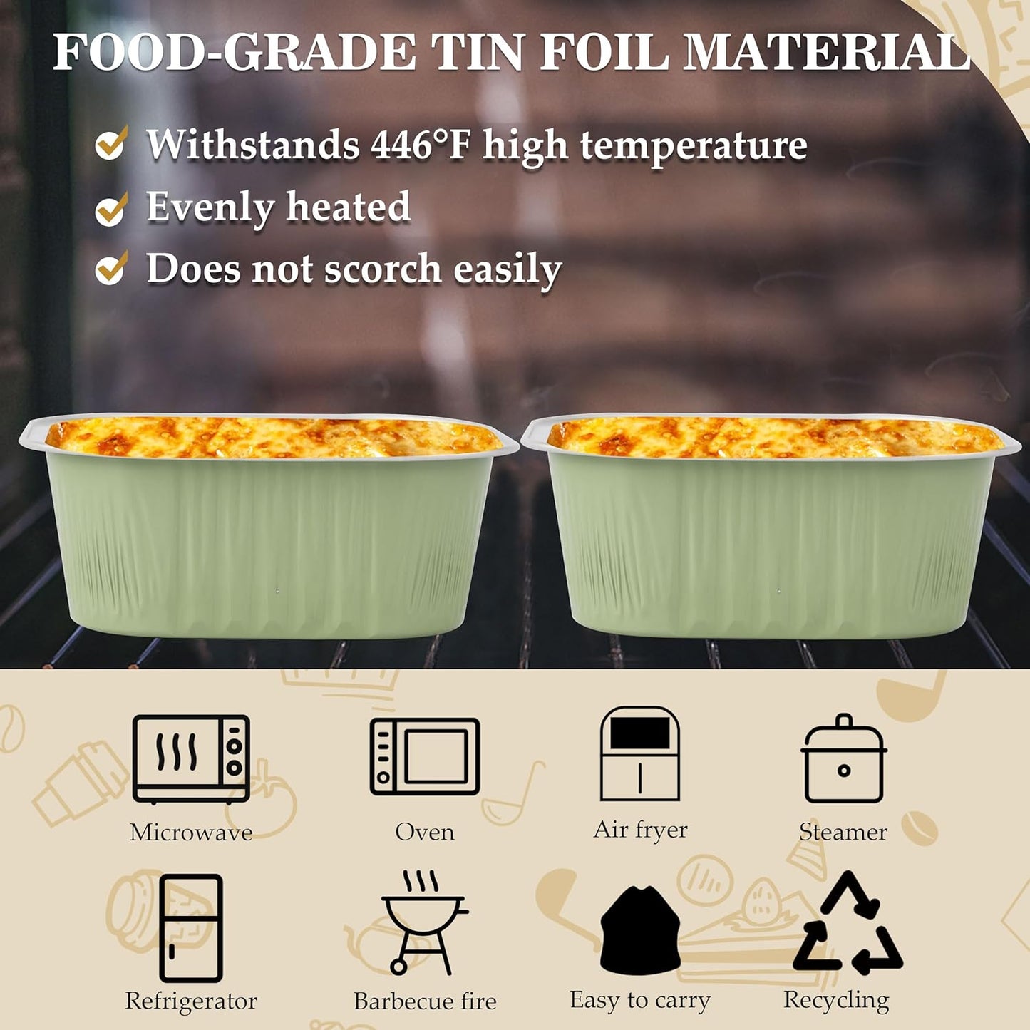 BAKINGPAK 30PCS Cupcake Liners With Lids, 10oz Square Mini Aluminum Pans, Disposable Ramekins for Children Party