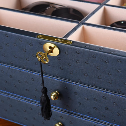SYENS Luxury Sunglasses Organizer, 24 Slot Glasses Storage Box for Women Men, PU Leather Box for Eyeglass Display Case (Blue Ostrich skin PU)