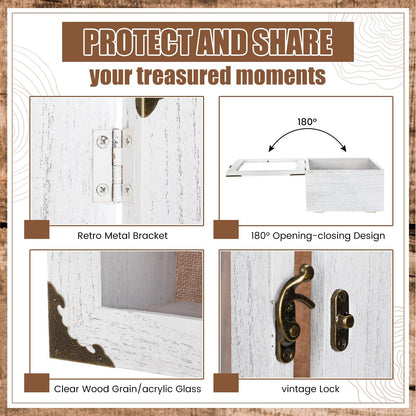 Cinnvoice 8x10 Inch Shadow Box Depth 4.7in Shadow Boxes Display Cases with Cork Board Backing Rustic Burnt Wood Box for Flowers Bouquet Wedding Picture Photo and Keepsake(White)