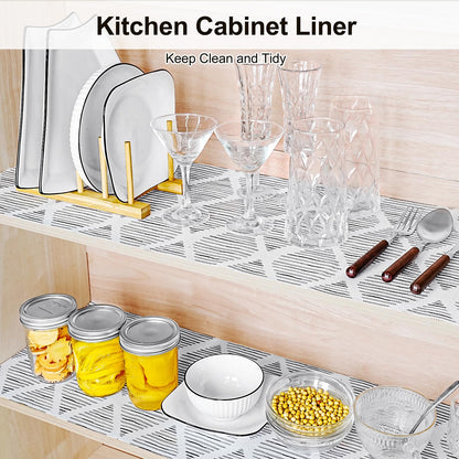 Drawer and Shelf Liner for Kitchen Cabinet,Non-Adhesive Cabinet Liner 12in x 20FT,Waterproof Shelf Paper Non-Slip Mats Cupboard Liners Contact Protect Dresser/Shelves/Table-Square Stripes