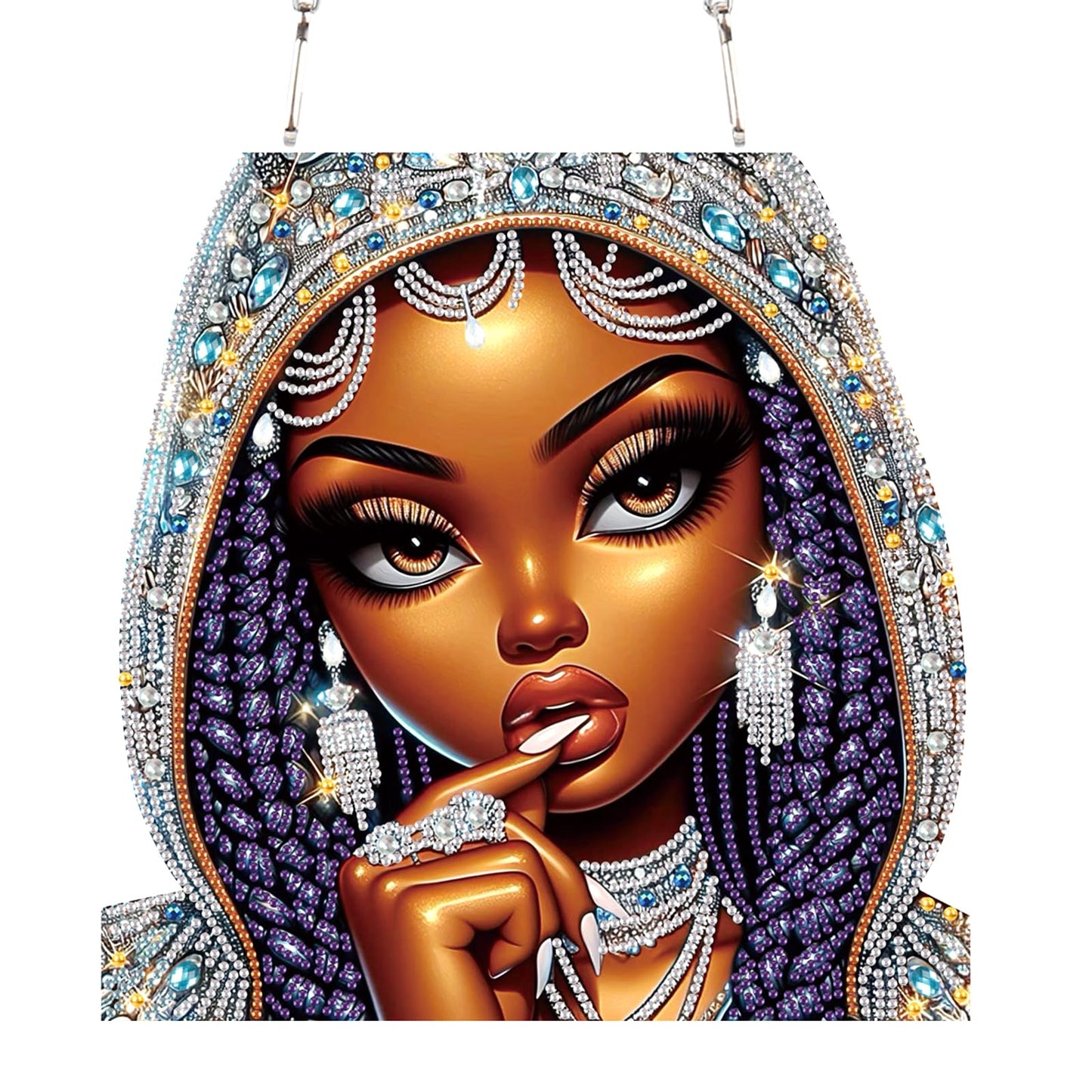 Focart 5D DIY Acrylic Special Shaped Diamonds Painting Hanging Pendant Kits, Lady Jewelry Diamond Art Hanging Window Pendant Ornament for Home Decoration and Gift