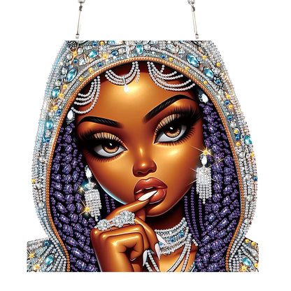 Focart 5D DIY Acrylic Special Shaped Diamonds Painting Hanging Pendant Kits, Lady Jewelry Diamond Art Hanging Window Pendant Ornament for Home Decoration and Gift