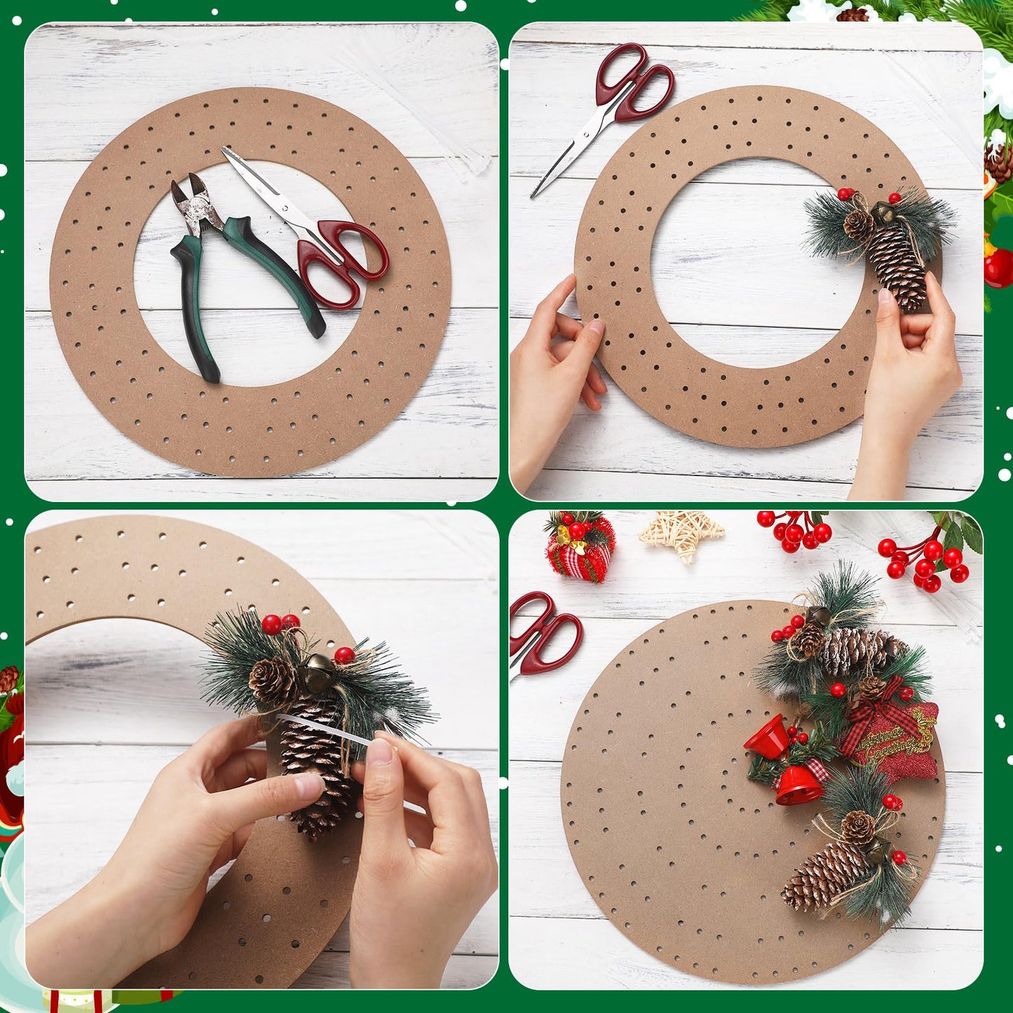 Thyle 6 Pcs Round Wreath Boards with Holes Wooden Summer Wreath Flower Boards Wood Ring Wreath Frame Supplies with 100 Nylon Cable Ties for DIY Crafts, Fall, Holiday Wedding Home Decor