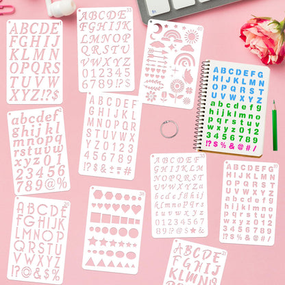 BAMIDELE Letter and Number Stencils for Painting - 40 PCS Small Alphabet Stencils (1, 0.75, 0.5, 0.35 Inch) for Crafts, Wood, Cakes - Reusable Plastic Bullet Journaling Letter Stencil (7.5 x 5 Inch)