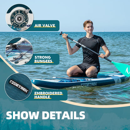 TIDETREK 11'/11'6" x 33"/34" x 6" Inflatable SUP Paddle Board – Extra-Wide, Stable Stand Up Paddle Board with Premium Full Accessory Set for Adults & Youth (Ocean Spirit, 11'x33 x6)