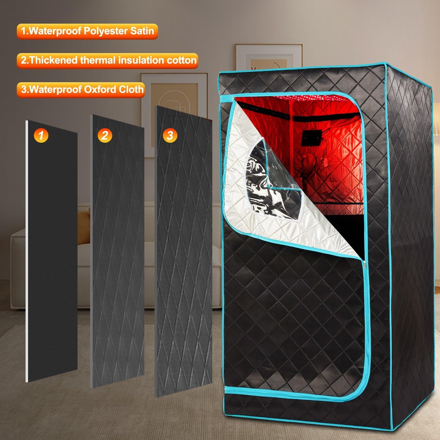 AURGOD Portable Infrared Sauna for 1 Person, Red Light Therapy Full Size Home Sauna Box with Premium Dry Heating, Remote Temperature Control, Heated Foot Pad & Reinforced Folding Chair