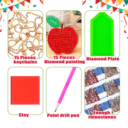 Batiyeer 15 Pcs Back to School Diamond Painting Keychain for Adult School Season 5D DIY Diamond Painting Art Keychain Decor Keychain Making Kit Diamond Key Ring Diamond Ornaments Craft Accessories
