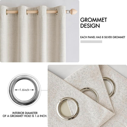 MIULEE Linen Curtains - 100% Blackout Thermal Insulated Drapes for Bedroom & Living Room | 52 x 72 Inch (2 Panels)