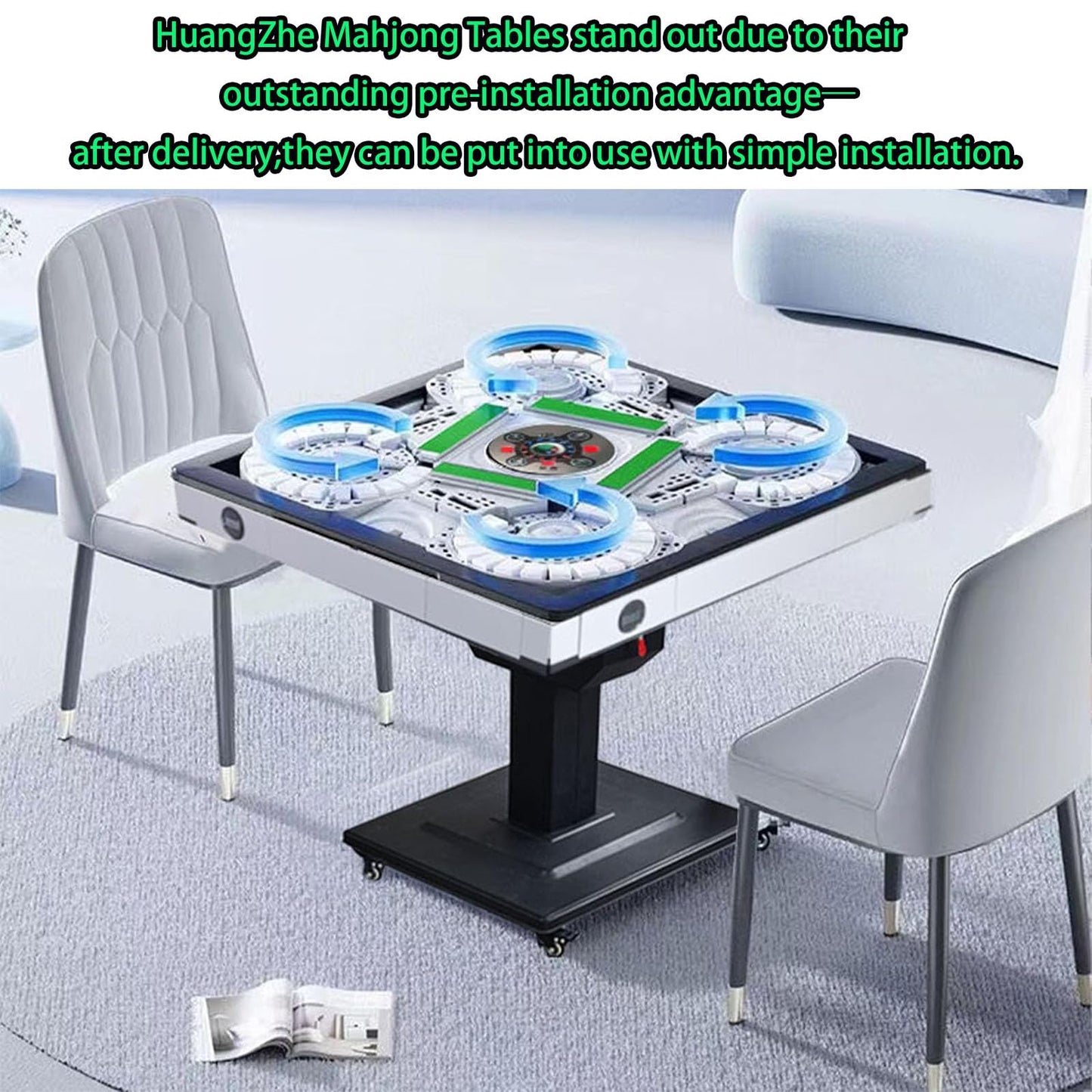 HUANGZHE 2026 Automatic Mahjong Table for Americans/Chinese/Taiwanese/Filipino,Rules - Ultra-Thin Foldable Mahjong Table shuffler Choice of 100,000+ Households, 42mm Tiles Set