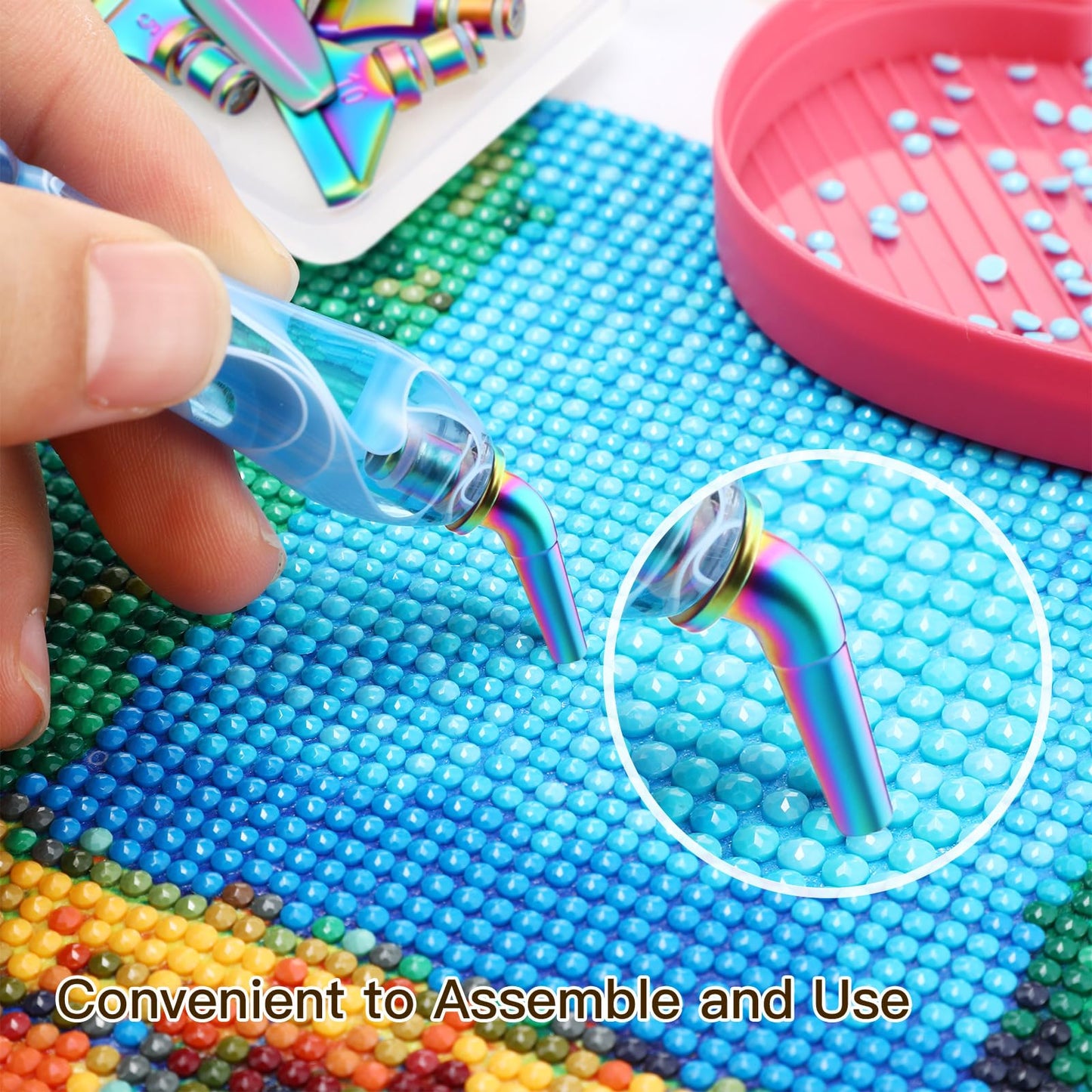Moxweyeni 11 Pieces Diamond Brush Metal Nibs Kit DIY Diamond Painting Metal Pen Tips 11 Styles Multi Placer Tips 5D Stainless Steel Painting Accessories Replacement Pen Heads (Iridescent)