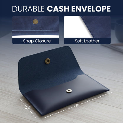 TheAntiq Leather Currency Pouch Money Bag Dollar Bills Organiser Handmade Travel Wallet Utility Money Pouch Cash Envelope- Blue