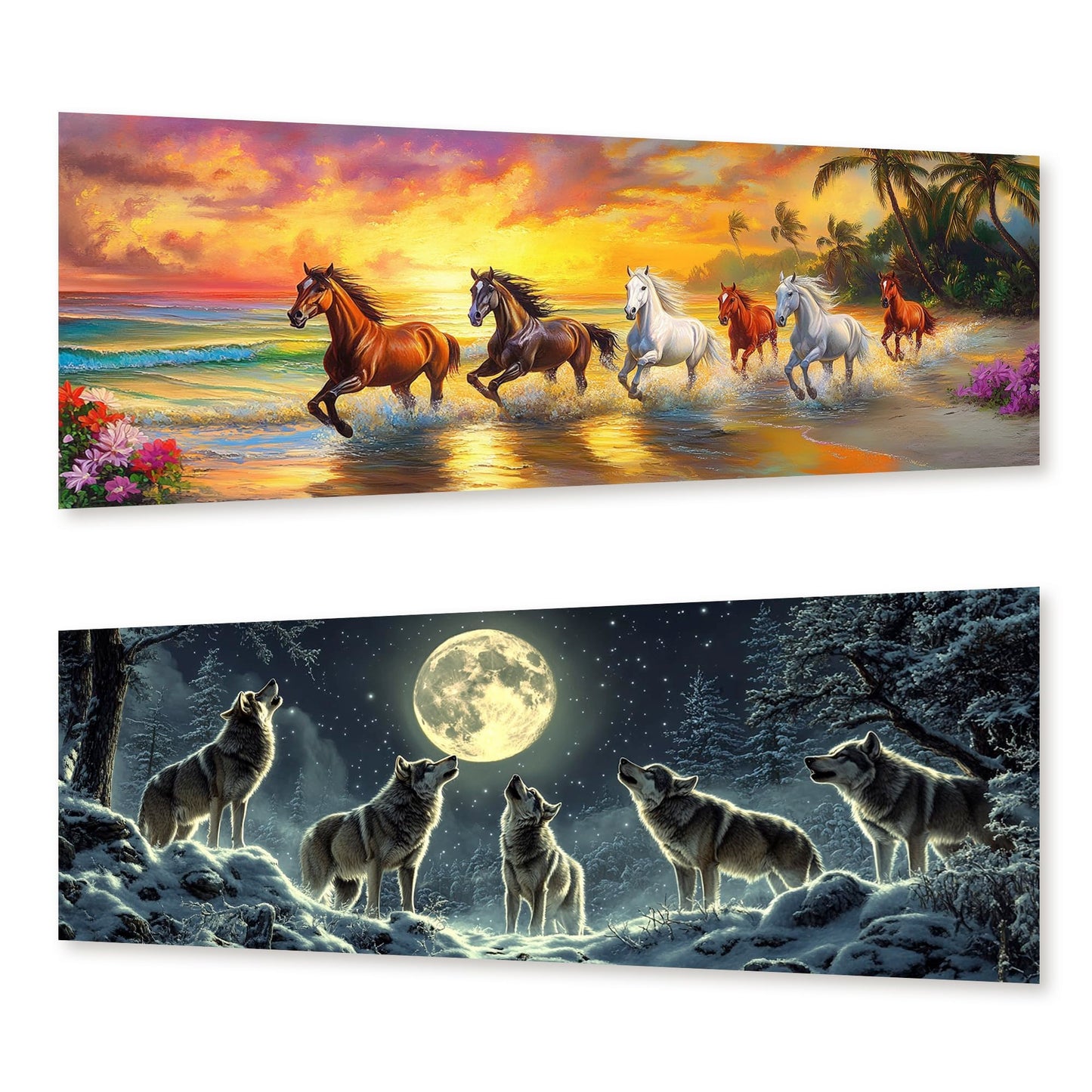 Zariocy 2 Pack Large Diamond Art Kits for Adults Horse & Wolf, DIY Diamond Painting Art Animals Round Full Drill Crystal Diamond Embroidery Paintings Arts Craft for Home Wall Decor 31.5x11.81 inch