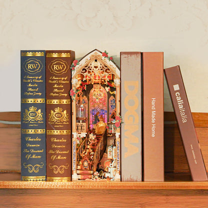 Tonecheer DIY Book Nook Kit for Adults, 3D Wooden Puzzle Music Booknook Miniature Dollhouse, Fairy Tale Bookend Bookshelf Decor with Dust Cover and LED Lights Gifts (Beast‌ and Beauty)
