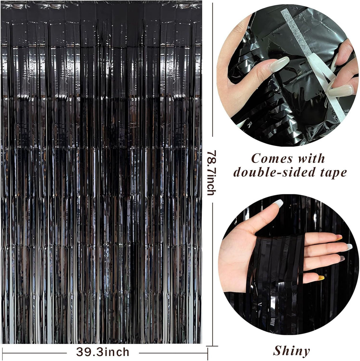 Skiennix Black Foil Fringe Streamers - Elegant Backdrop Curtains for Birthday & Halloween Parties