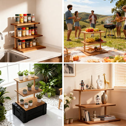 Dovesail Countertop Coffee Station Organizer, 3 Tier Wooden Shelf for Coffee Bar Accessories, Condiment Storage Caddy for Kitchen, Display Rack for Cupcake Tea Cups Kitchen Office.