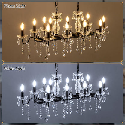 TOCHIC Modern Farmhouse Chandelier for Dining Room, 42" Black Crystal Chandeliers Kitchen Island Lighting Ceiling Pendant Light Fixture for Living Room Bedroom Kitchen Hallway Bar, 12 Lights
