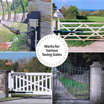 TOPENS A5S Automatic Solar Gate Opener for Medium Duty Single Swing Gates Up to 16ft, Single Swing Gate Operator Battery Powered with Remote Control Kit Gate Motor Solar Panel Included