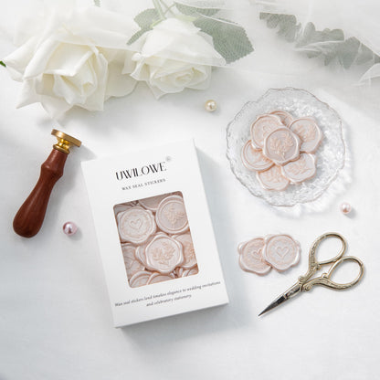Uwilowe 60 Pcs Champagne & Pink Wax Seal Stickers Self-Adhesive Envelope Seals Stamp Stickers, Perfect for Wedding Invitations Seating Chart Christmas Gift Wrapping 3 Designs in 1 Pack