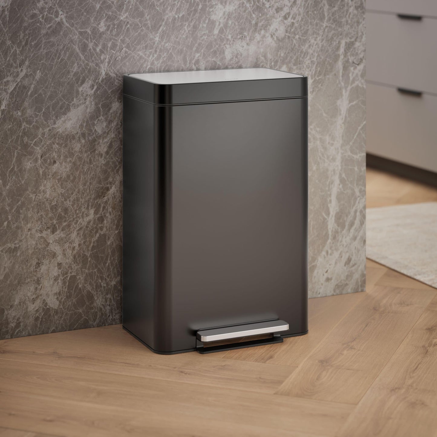 Kohler 20940-BST 13-Gallon Stainless Steel Step Trash Can, Black Stainless Steel, Hands-Free Pedal, Quiet-Close Lid, Fingerprint-Resistant, Durable, K-20940-BST