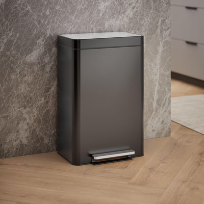 Kohler 20940-BST 13-Gallon Stainless Steel Step Trash Can, Black Stainless Steel, Hands-Free Pedal, Quiet-Close Lid, Fingerprint-Resistant, Durable, K-20940-BST