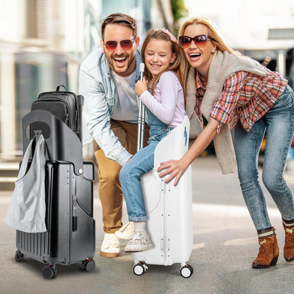 MRPLUM Ride On Luggage with Seat&Seat Belt,Hard Shell Lightweight Rolling Spinner Wheels Travel Luggage with TSA Lock,20 inch,White