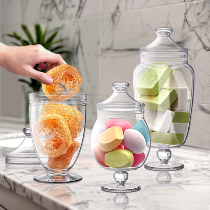 Amazing Abby - Admire - Plastic Apothecary Jars (3-Piece Set, 60/46/40 oz) (NOT Glass), Acrylic Jars with Lids, Bathroom Canisters, Candy Buffet, Wedding Display, BPA-Free and Shatter-Proof