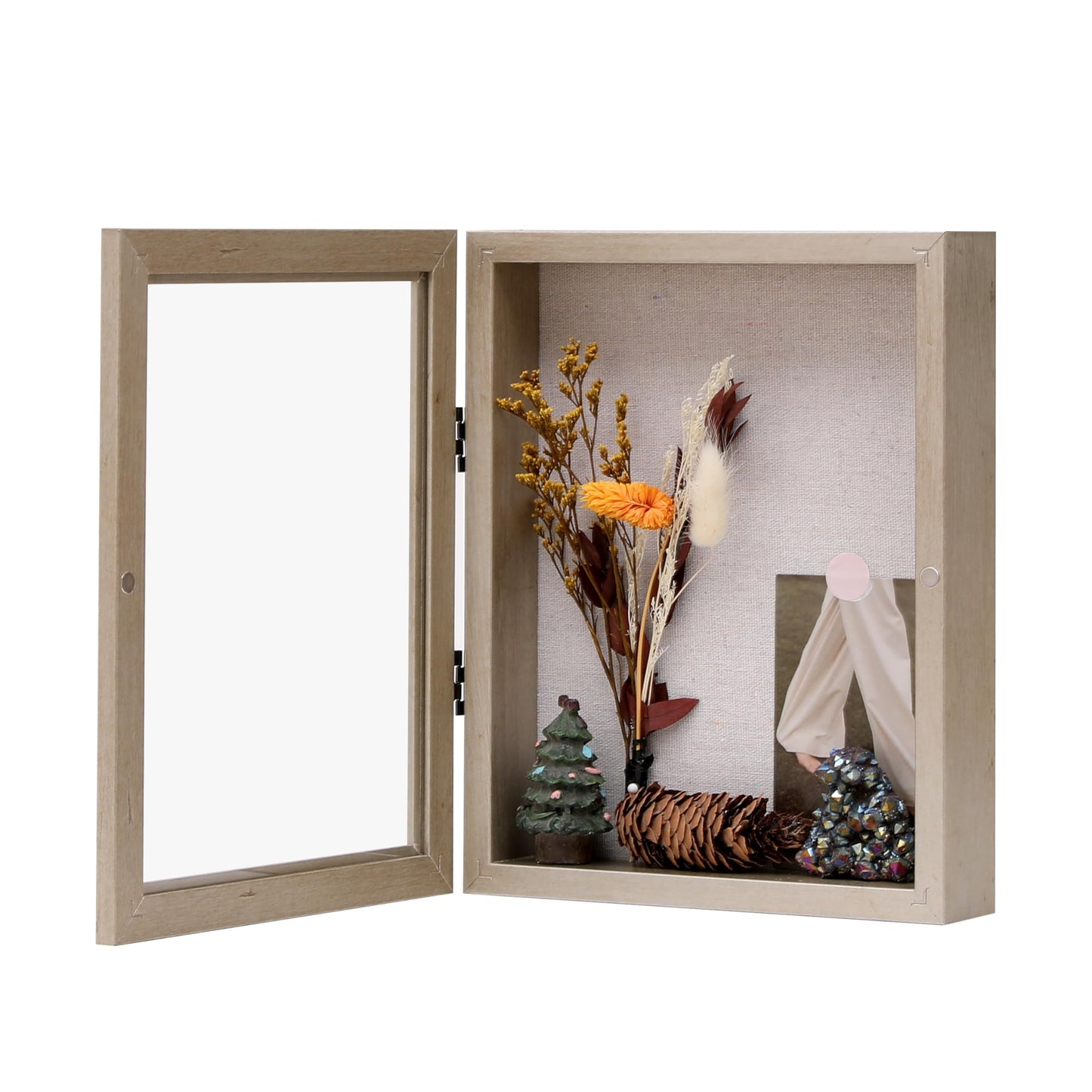 DEMAIKE 8x10 Shadow Box Frame with Linen Back, Wood Glass Display Case for Medals, Photos, Memorabilia, Awards - Pins Included- Champagne