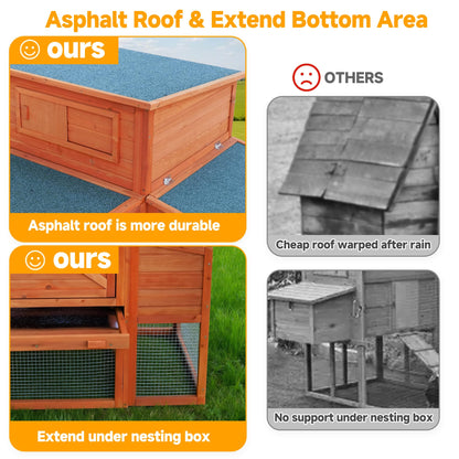 WHEGETED XLarge Chicken Coop with Nexting Box and Run Premium Poultry Cage with Waterproof Roof and Tray Spacious Wooden Chicken House Size for Backyard Small Animals 3-4 Chickens and Duck Orange 83"