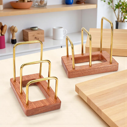 Chopping Board Rack with Wood Base – Multi Layer Kitchen Organizer Stand for Cutting Boards Pot Lids, Baking Trays Pans and Plates Cabinet Storage Divider Accessory Home Countertop or Inside Cabinets