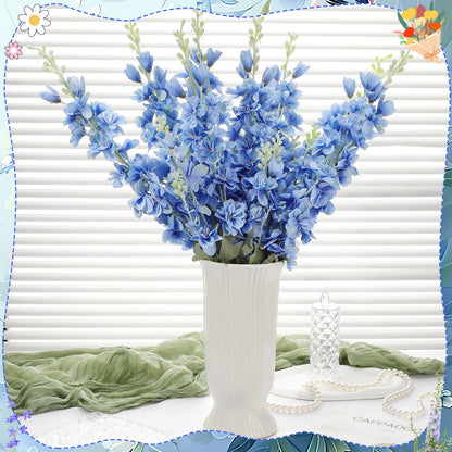 Ovveroche 10 Pcs Delphinium Artificial Flowers for Decoration, 33.86 Inch Long Stem Larkspur Fake Flowers Light Blue Faux Silk Bouquets for Tall Vase Wedding Home Decor Floral Arrangements(Dark Blue)