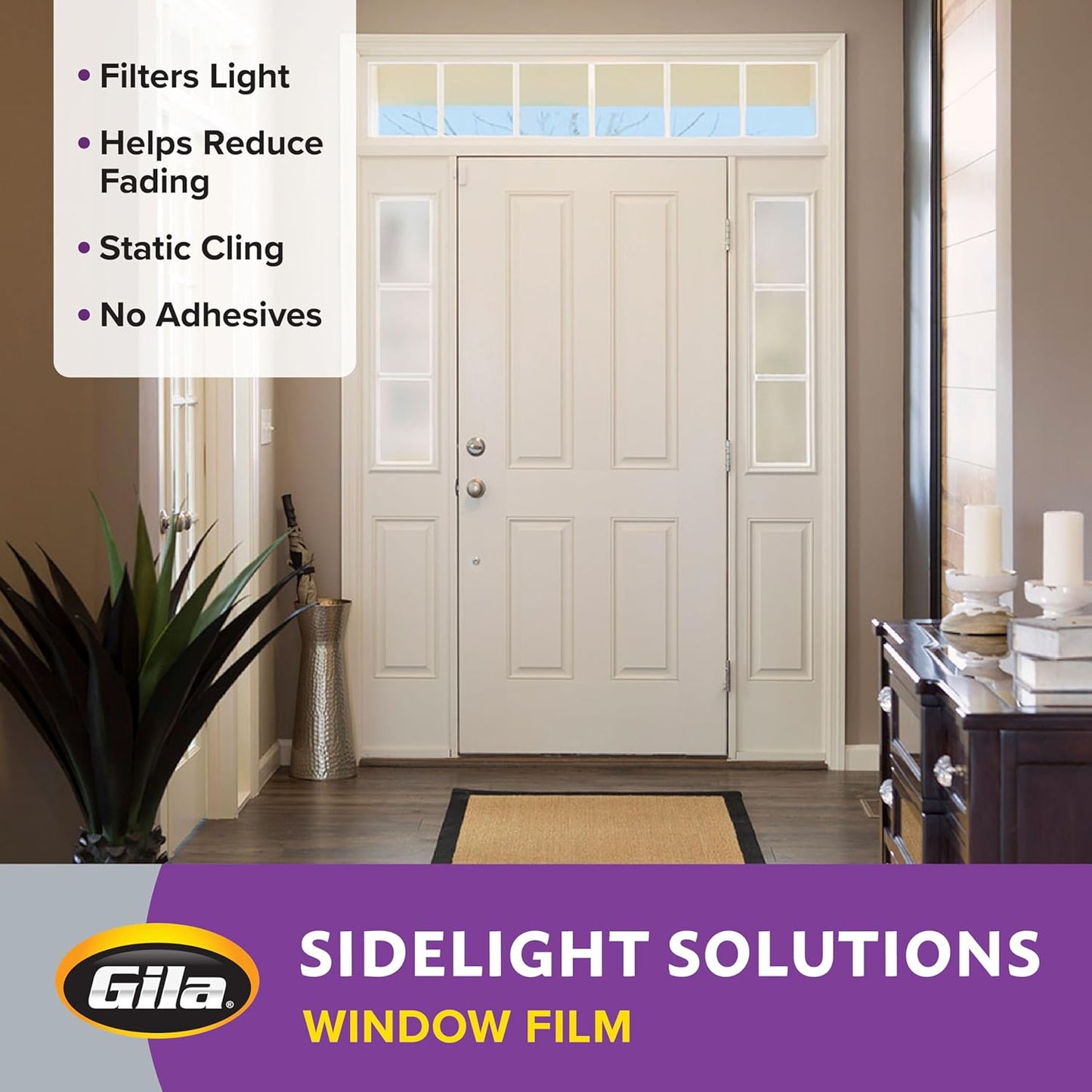 Gila Privacy Décor Frosted Glass Sidelights Window Film, 1ft x 6.5ft, DIY Static Cling