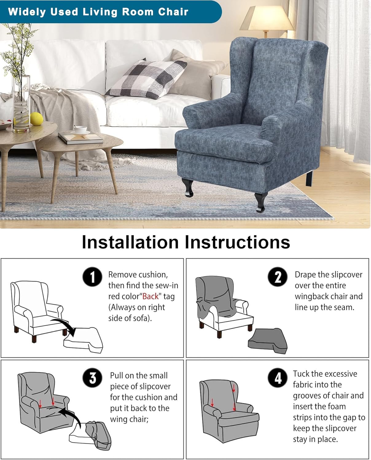 2 Chair,A02 CRFATOP Printed Wing Chair Slipcovers Piece Stretch Wingback Chair Cover Spandex Fabric Wingback Armchair