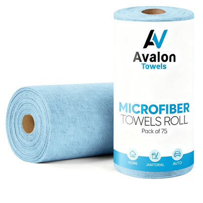 Avalon Towels Microfiber Cleaning Cloth Roll (Value Pack of 75) - Size 12x12 Inches, Highly Absorbent Microfiber Rolls, Reusable Paper Towels, Lint Free Cleanang Towels
