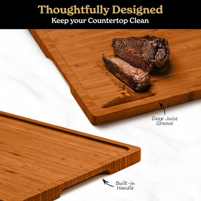 SMIRLY Large Bamboo Cutting Board for Kitchen, Wooden Board with Juice Groove